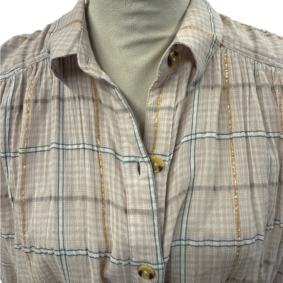 Free People Metallic Plaid Button-Up Shirt - Picture 4 of 9
